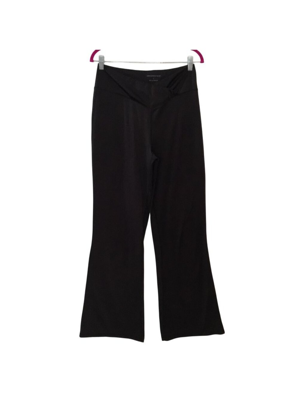 Aeropostale Black Crossover Flared Yoga Pants Size L Polyester Spandex Blend
